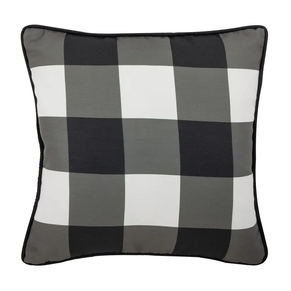 Divine Home Buffalo Plaid Indoor/Outdoor Throw Pillow, Black/White 17
